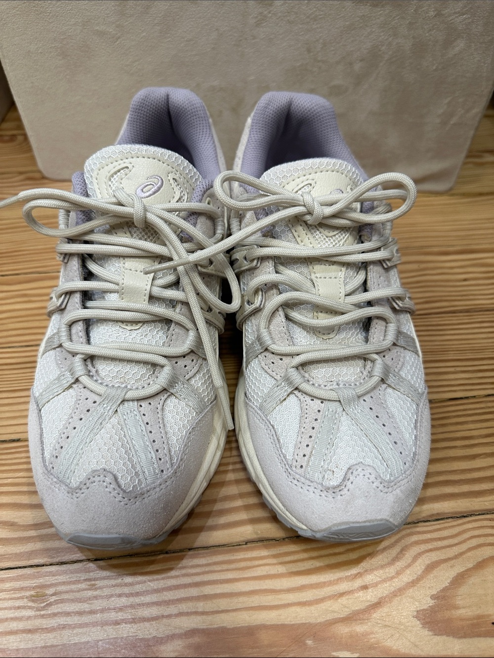 Asics Neutral Lace-Up Sneakers in Light Beige with Lavender Lining